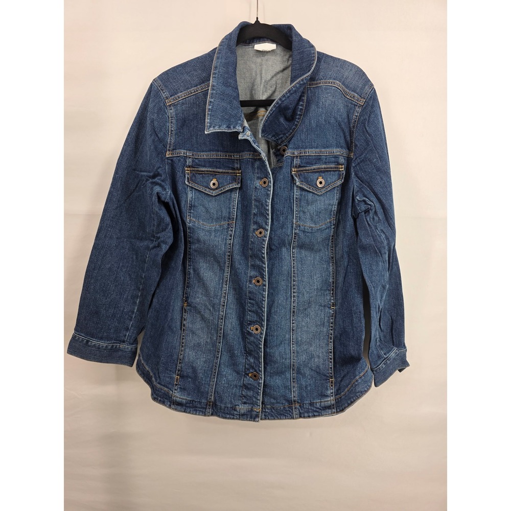 J. Jill Womens XL Blue Stretch Denim Jacket Medium Wash Button Front RN 97641